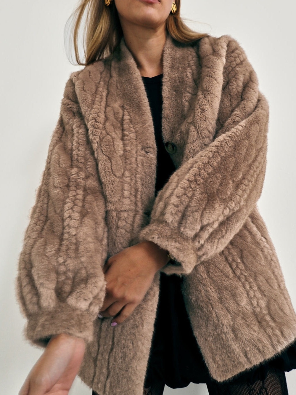 Vita Grace Vail Chic Fur Cardigan Coat | Truffle